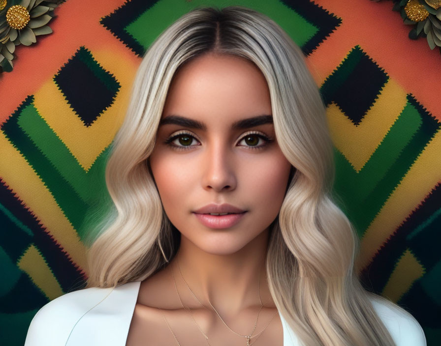 Young Woman with Ombré Hair and Brown Eyes on Vibrant Geometric Background