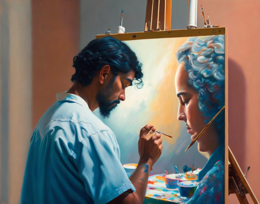 Painter painting his self portrait 