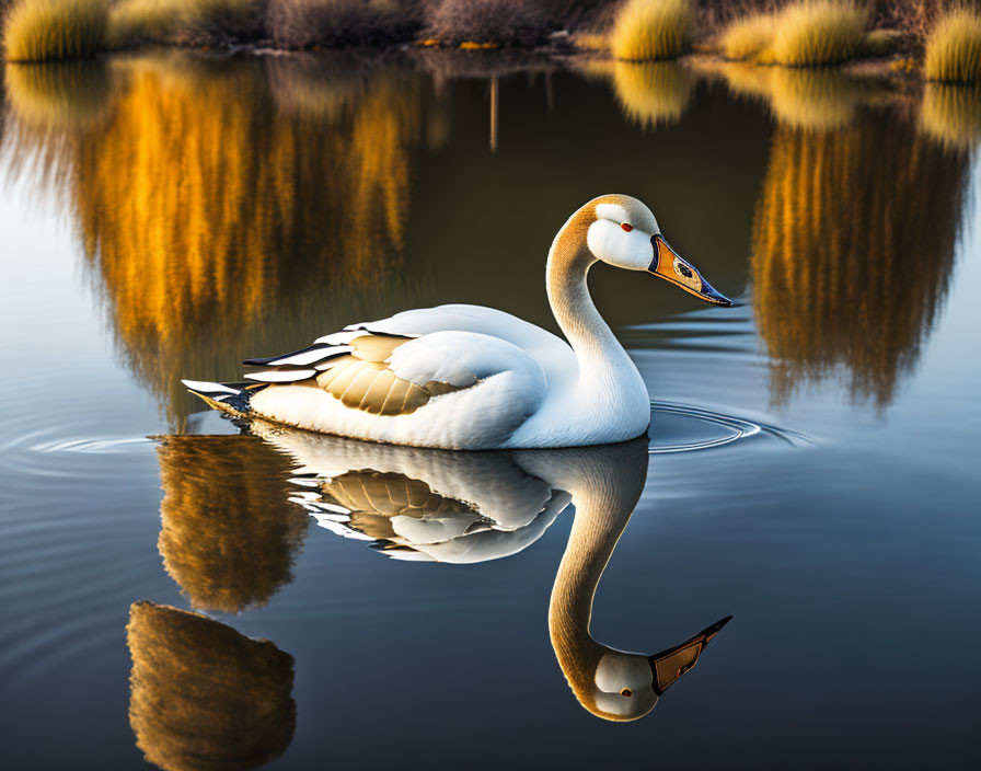 Golden goose in pond