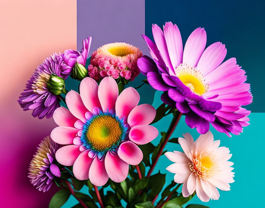 Colorful Flower Bouquet on Multicolored Background