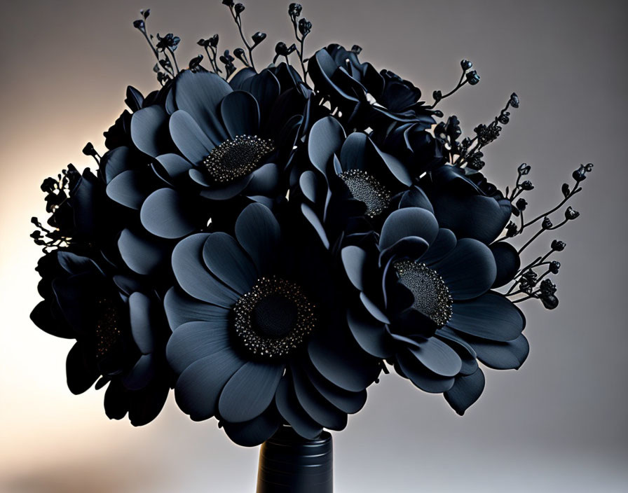 Artificial deep blue flower bouquet on gradient background with intricate petal details