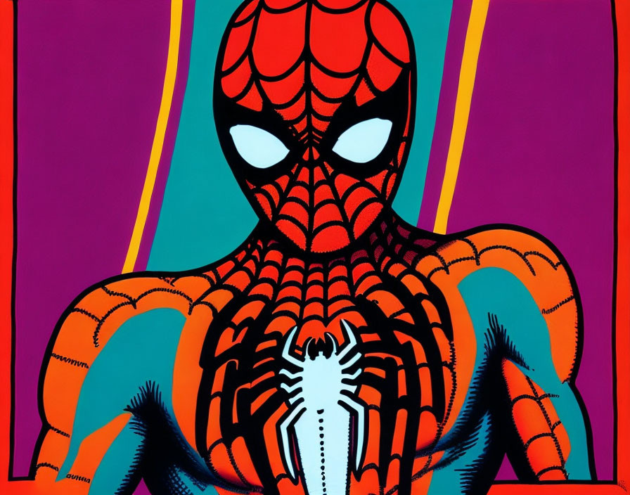 Vibrant Spider-Man illustration with stylized suit on colorful background