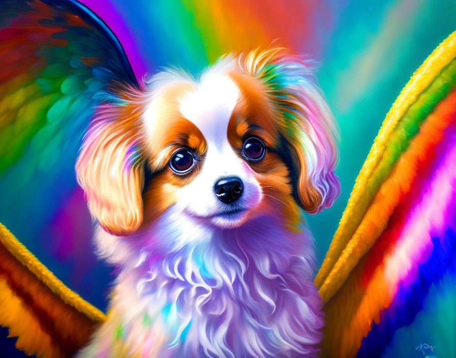 Colorful Small Dog with Butterfly Wings Illustration