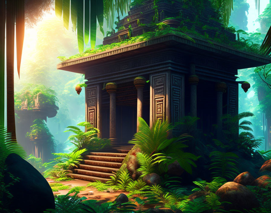 Ancient Temple in Lush Jungle Setting