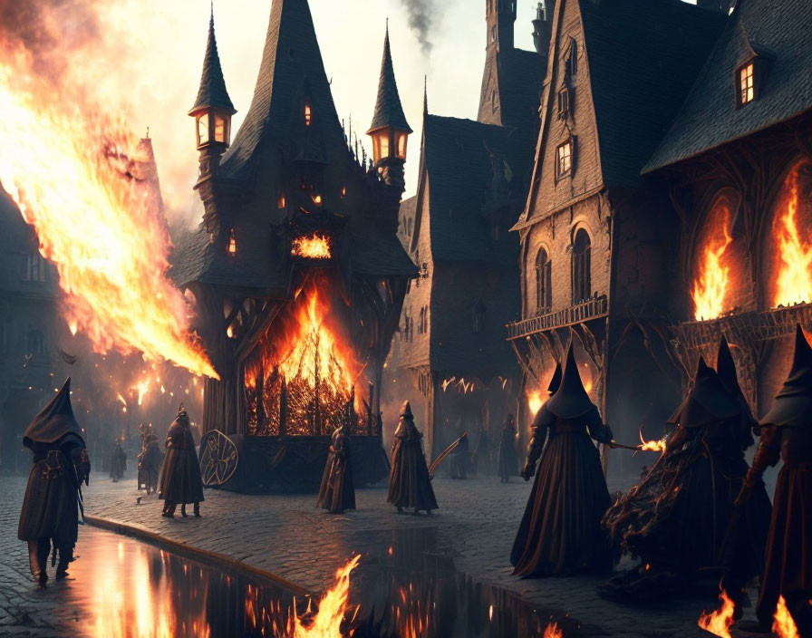 Medieval "La casa de la Bruja" en llamas