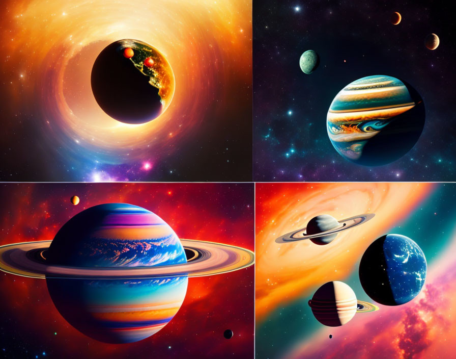 Vibrant artistic renditions of planets and celestial bodies in space