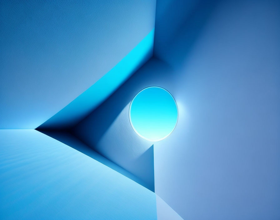 Blue geometric background with glowing circular element in abstract image