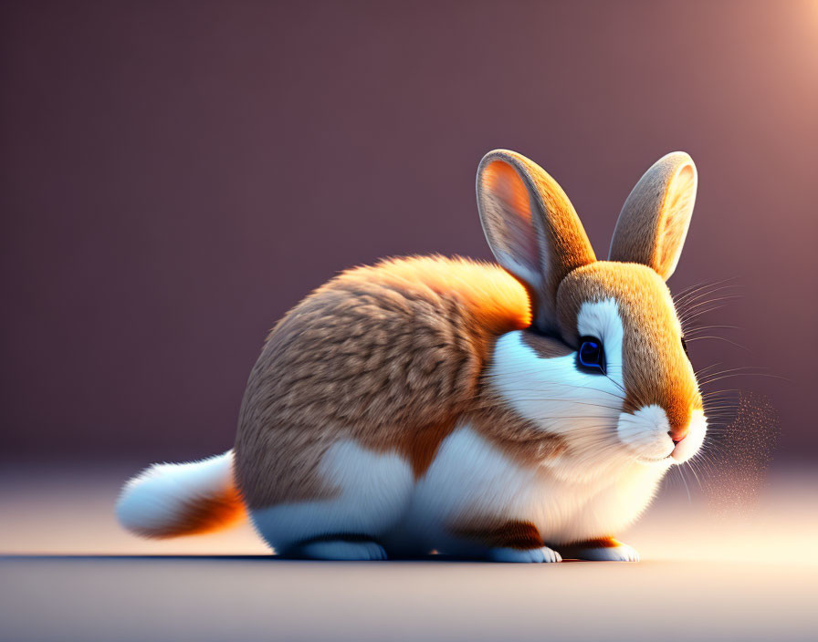 Fluffy brown and white rabbit illustration on gradient background