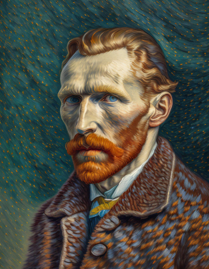 Bearded man portrait with stern gaze in post-impressionist swirls