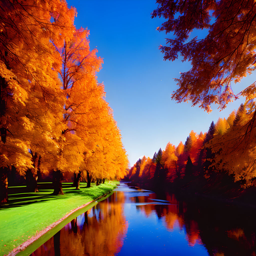 Trees on riverside in autumn