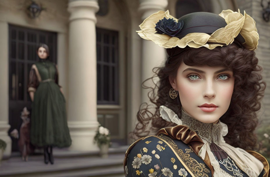 Victorian-themed digital artwork with women in period attire