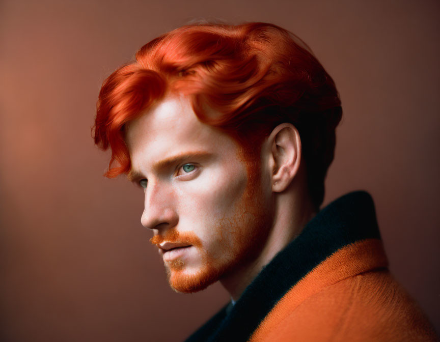 Profile Portrait of Person with Striking Red Hair and Beard
