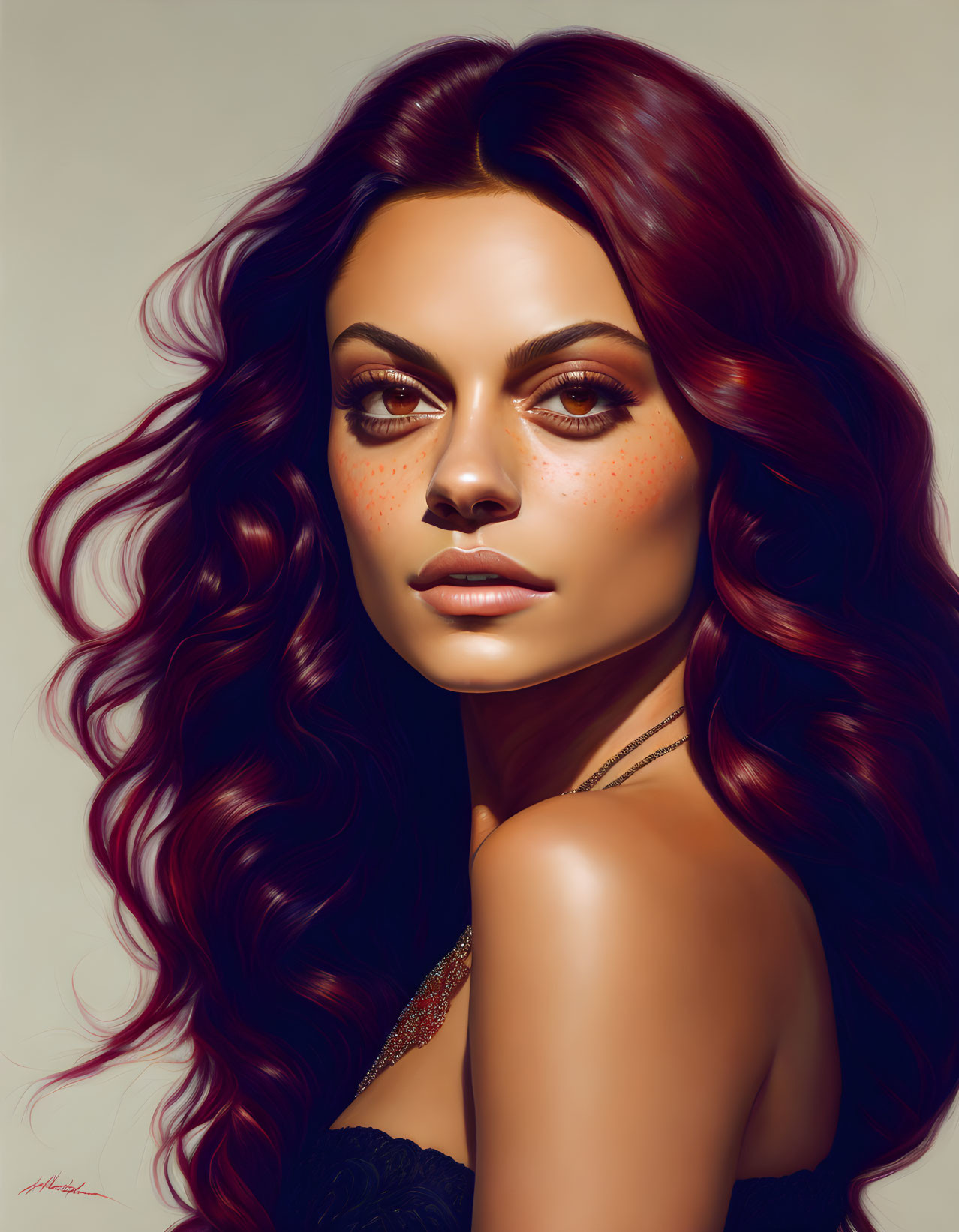 Portrait of Mila Kunis with Red Hair and Freckles