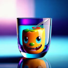 Vibrant digitally-rendered fruit character in glass on colorful background