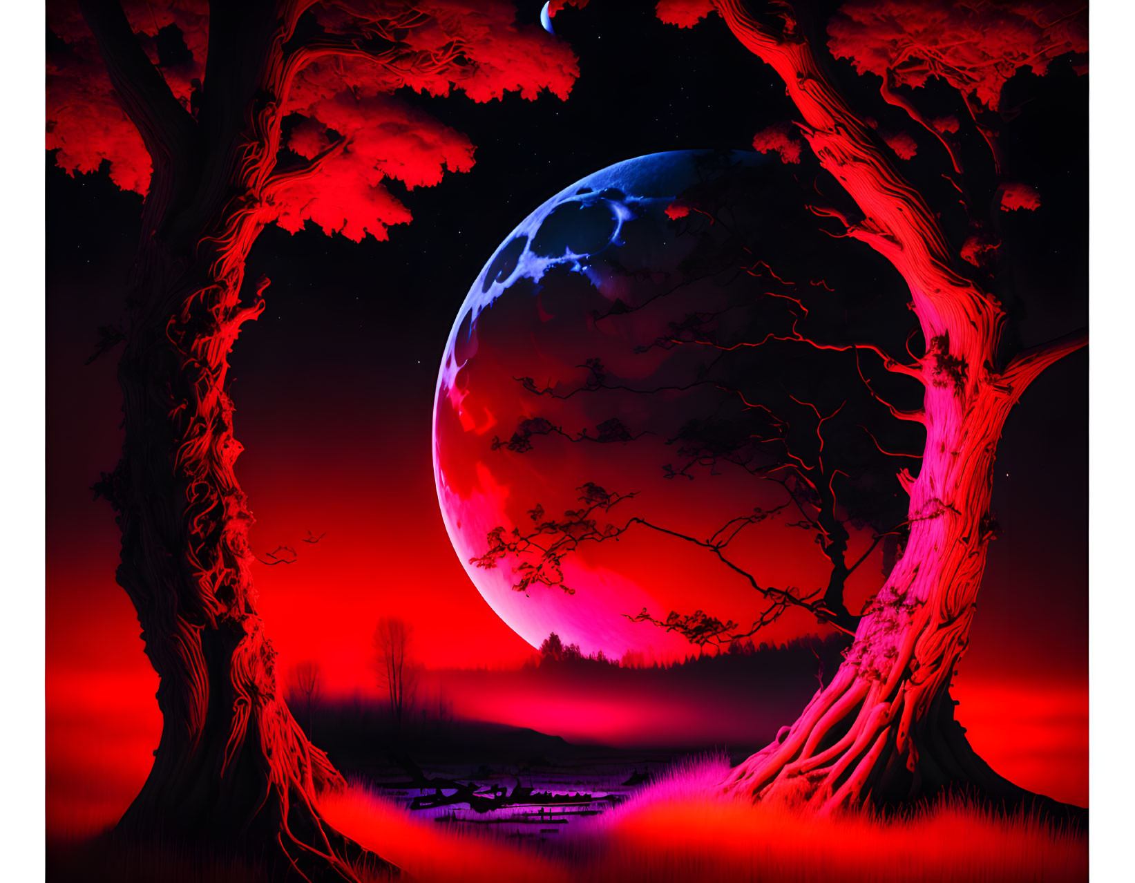 The Crimson Moon within the night