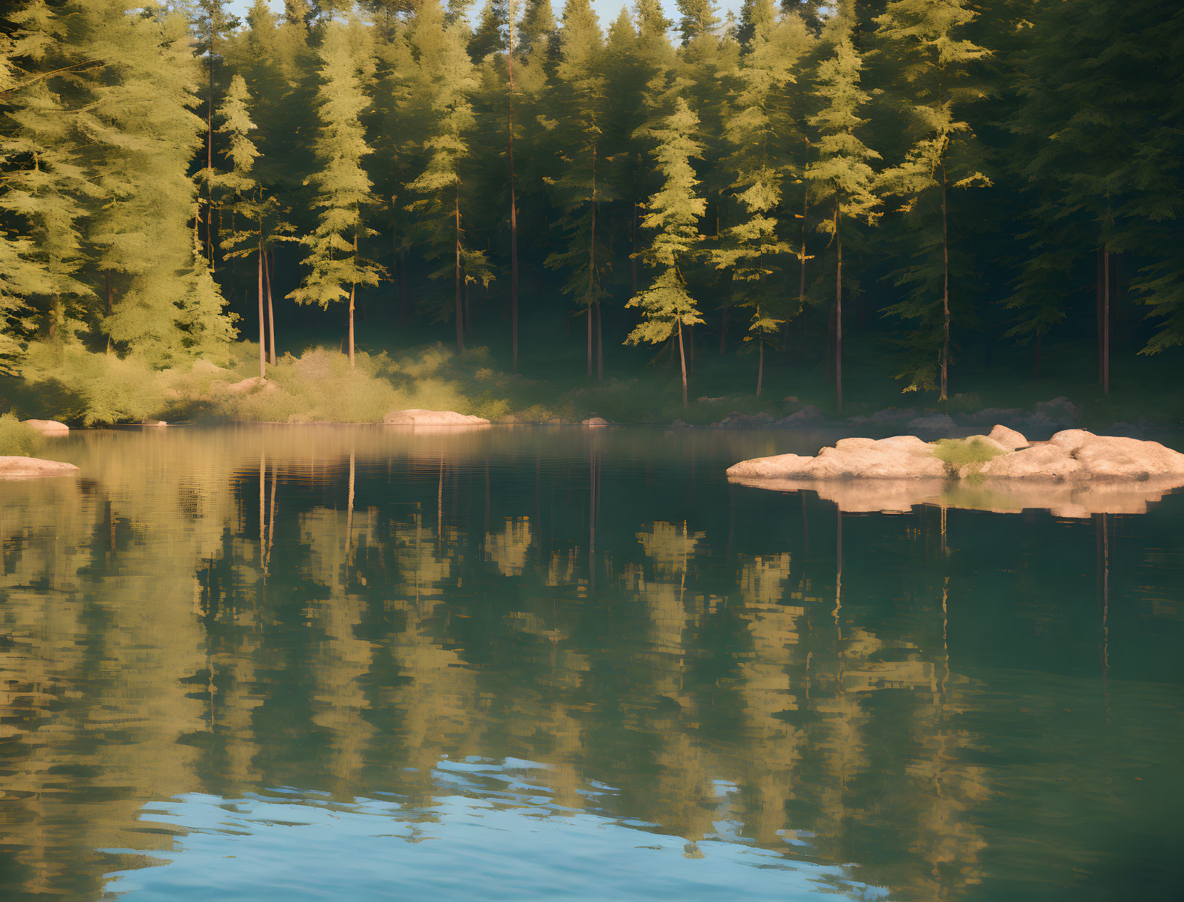 Lakeside view of the forest