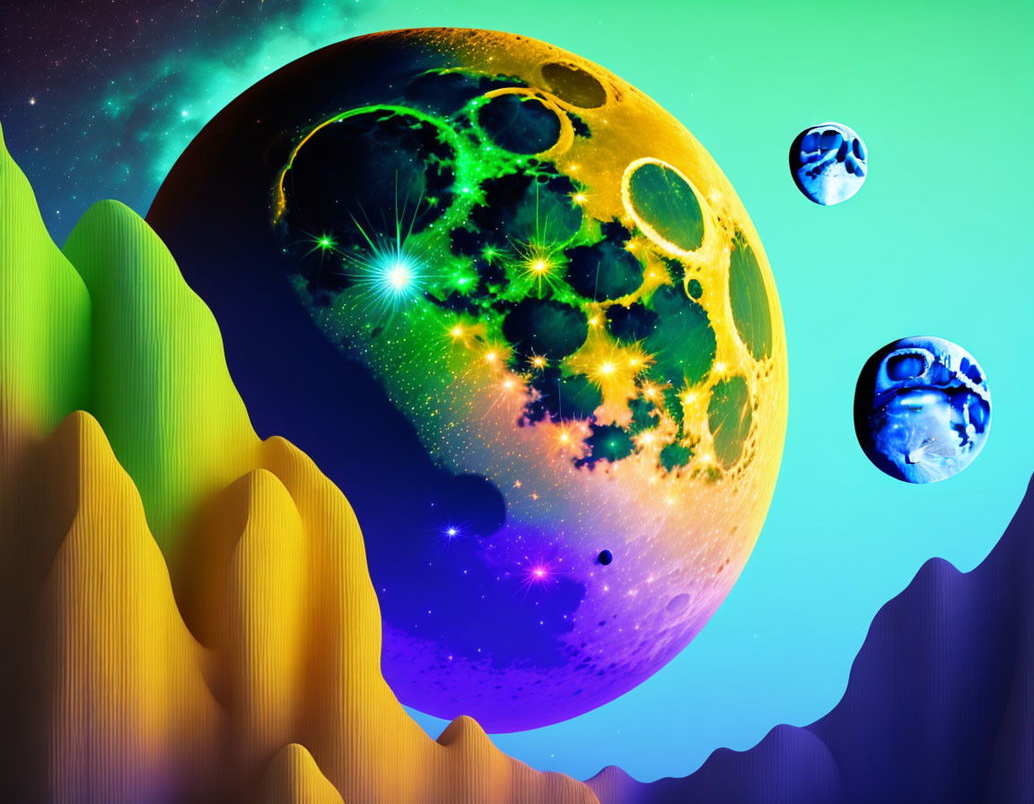Colorful Exaggerated Planetary Bodies in Vibrant Digital Art