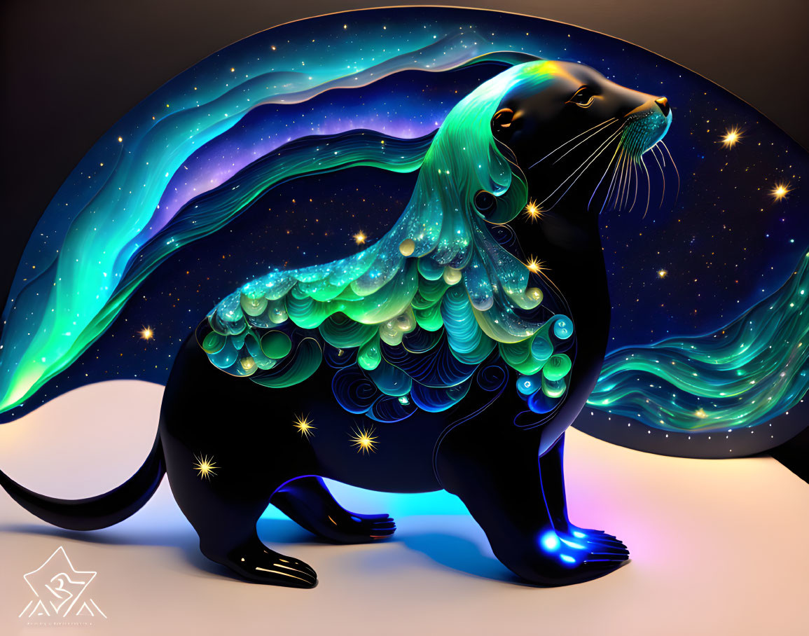 sea lion with aurora