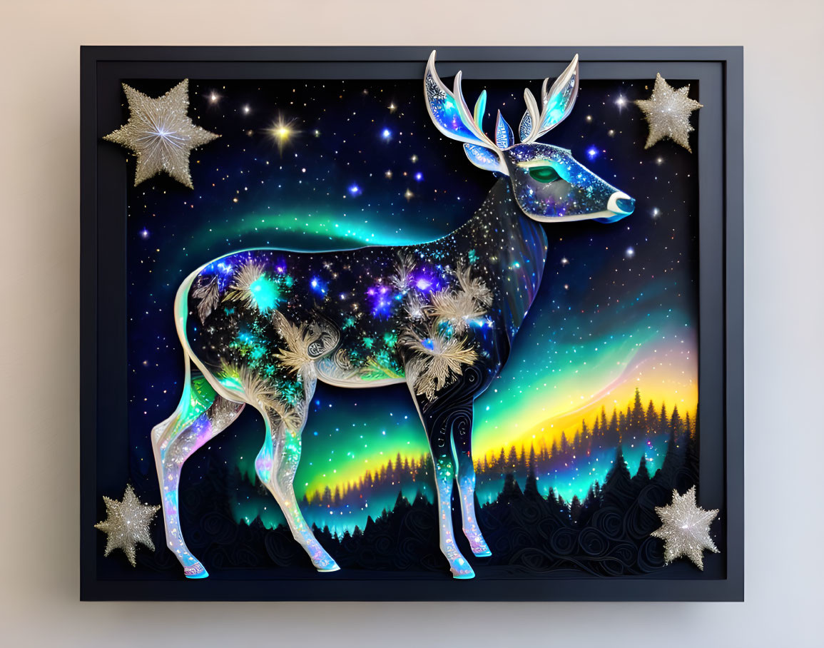 star deer with aurora