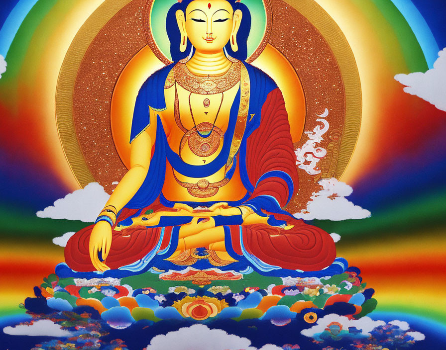 Colorful Meditation Illustration with Blue Aura and Lotus Seat