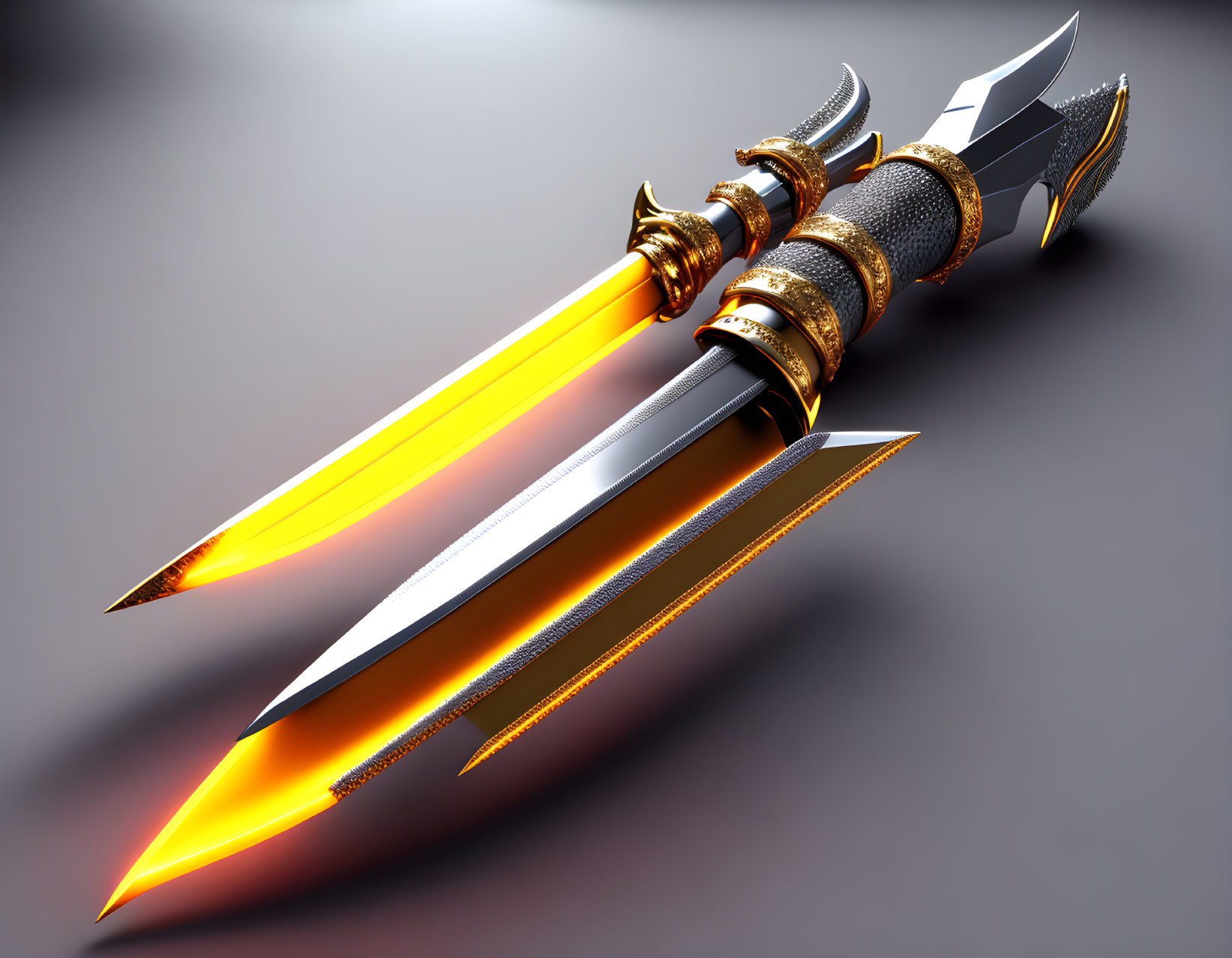 Fantasy dagger with glowing orange blade and golden hilt