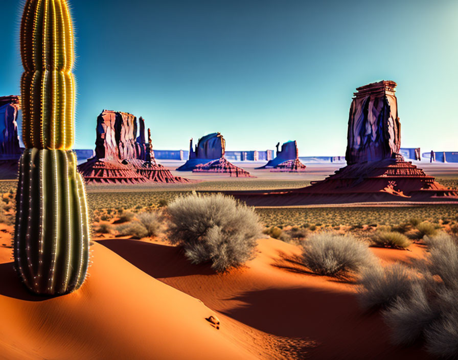 Colorful Desert Landscape with Cactus and Red Rock Formations