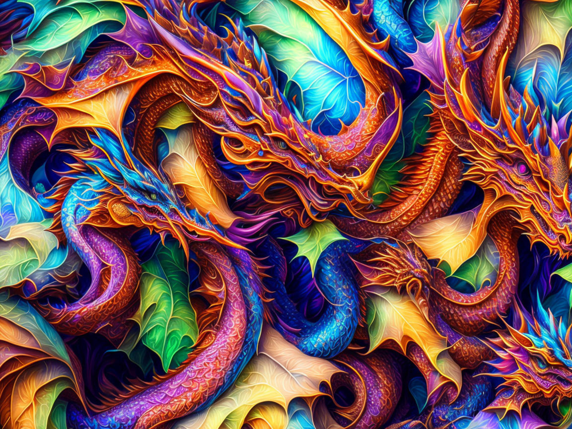 Colorful Dragon Fractal Art with Textured Scales