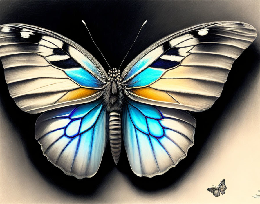 Colorful Butterfly with Black, White, Yellow, and Blue Wings