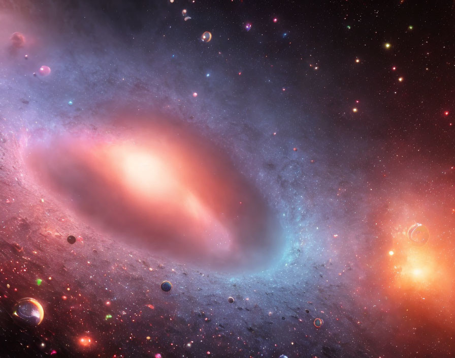 Colorful Elliptical Galaxy Surrounded by Stars and Nebulae