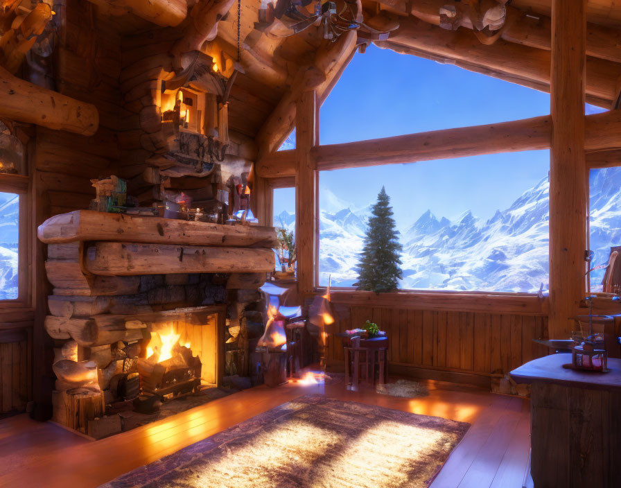 Warm Fireplace and Mountain View in Cozy Wooden Cabin