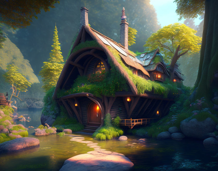 beautiful cozy riverside Hobbit-House treehouse