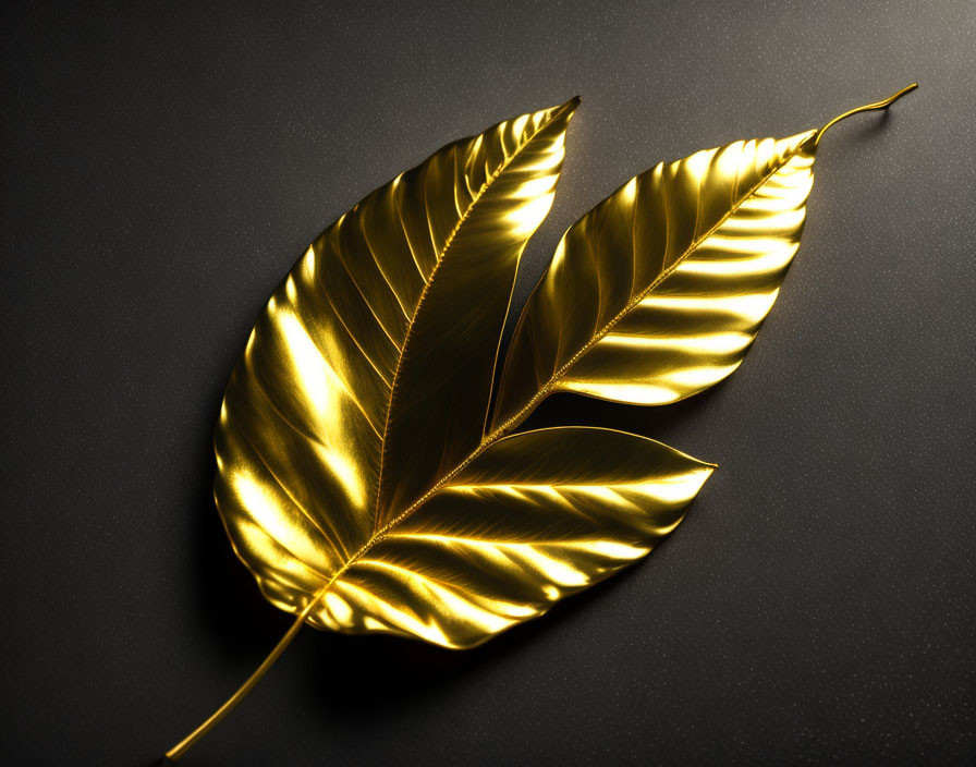 Golden Leaves on Dark Textured Background: Luxurious Veins and Shadows