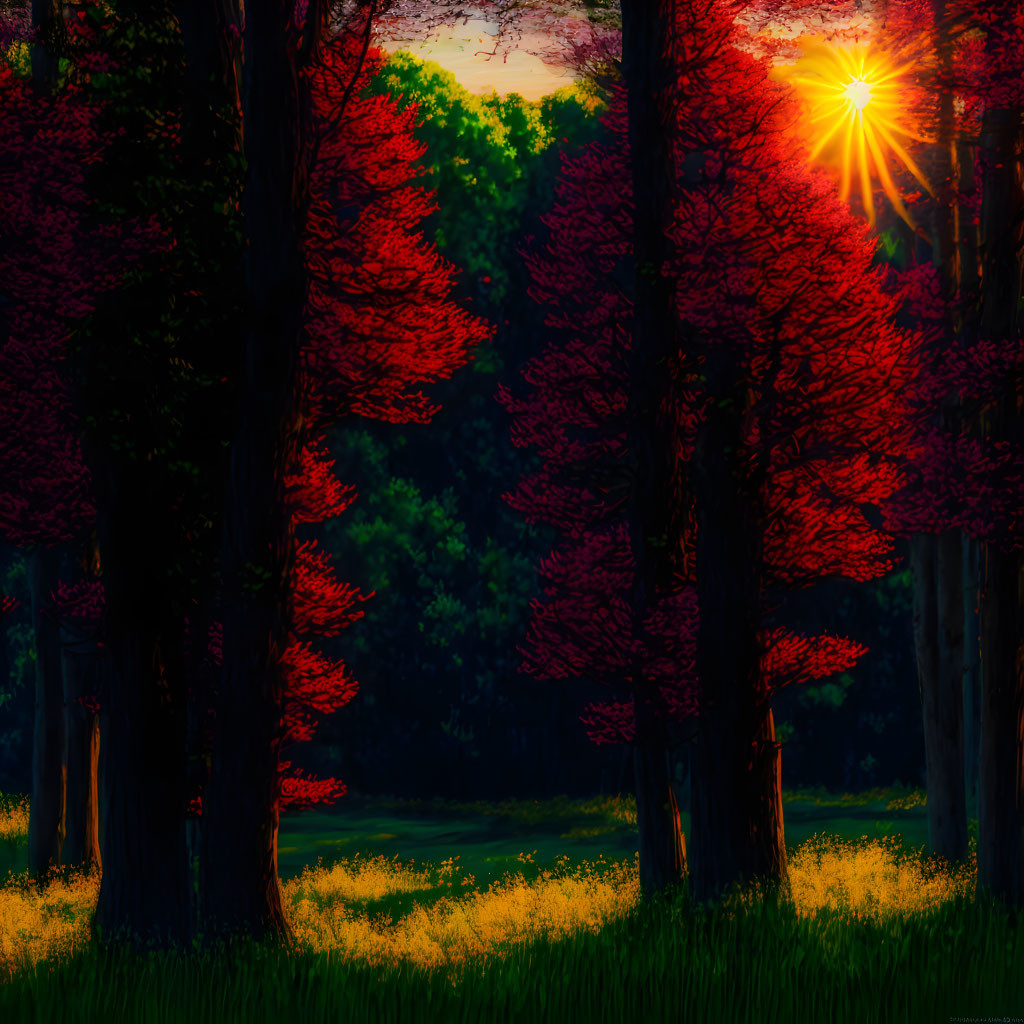 Enchanted Sunset: Radiant Forest Glow