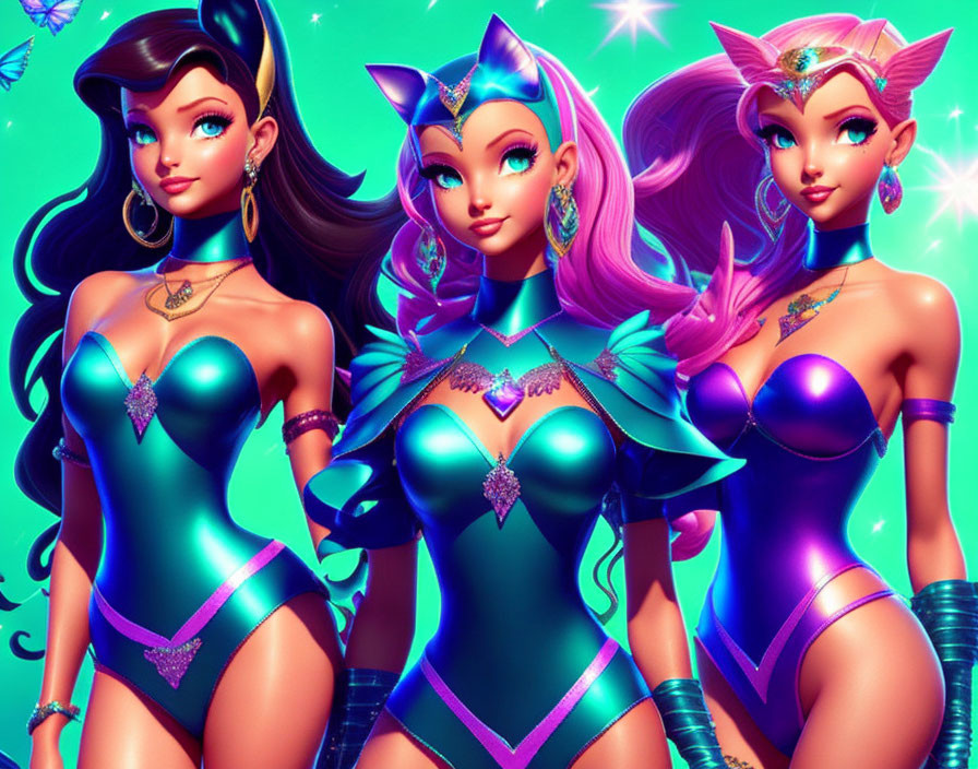 Vibrant Costumed Female Characters with Cat-Like Features