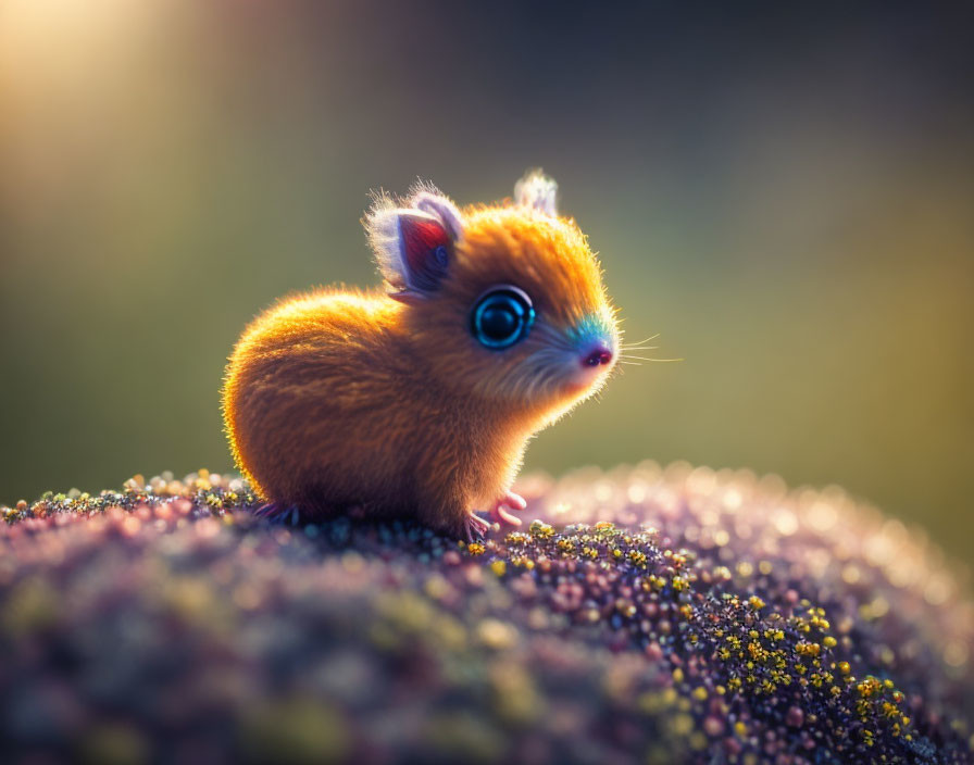 Adorable Orange Creature on Colorful Mossy Surface