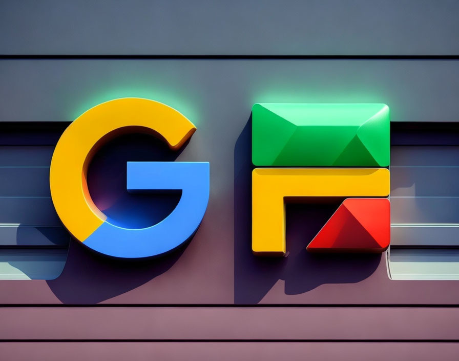 Colorful 3D Google and Google Drive logos on gray surface