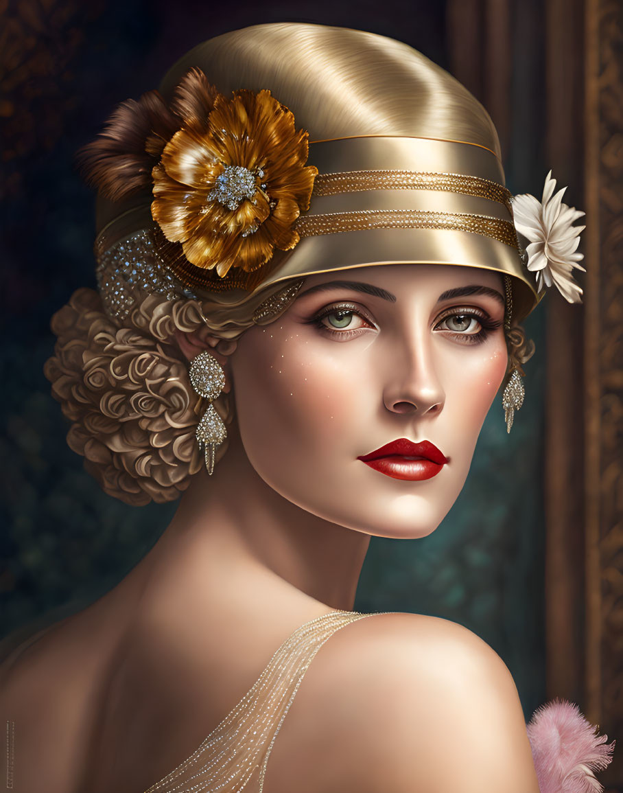 1920s vintage fashion portrait of a woman with flower headband