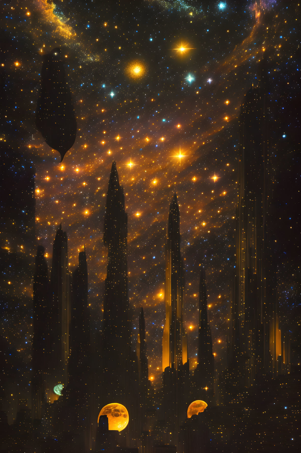 Celestial Towers: A Starlit Symphony