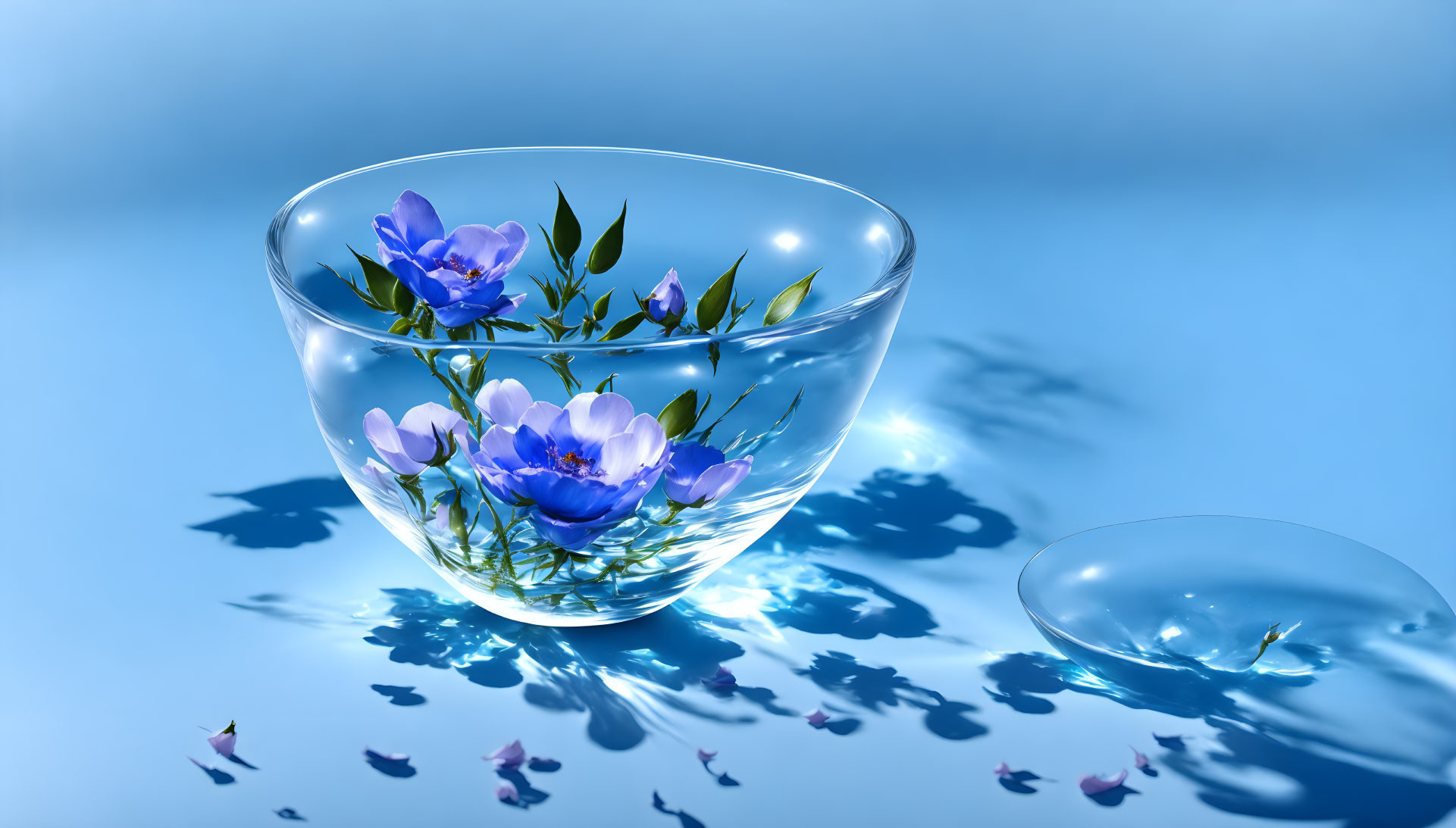 Blue Floral Reflections in Water