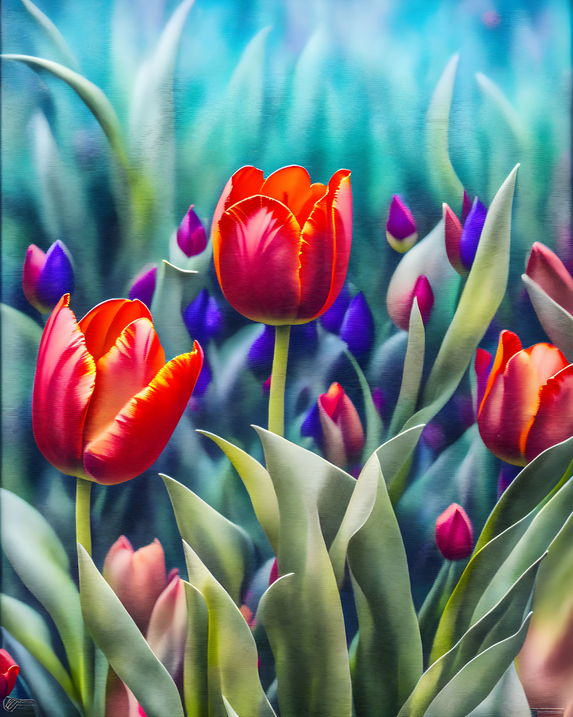 Colorful Tulip Garden in Spring