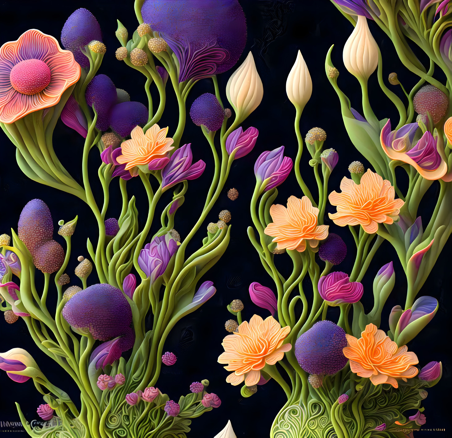 Fantasy biomorphic floral arrangement 