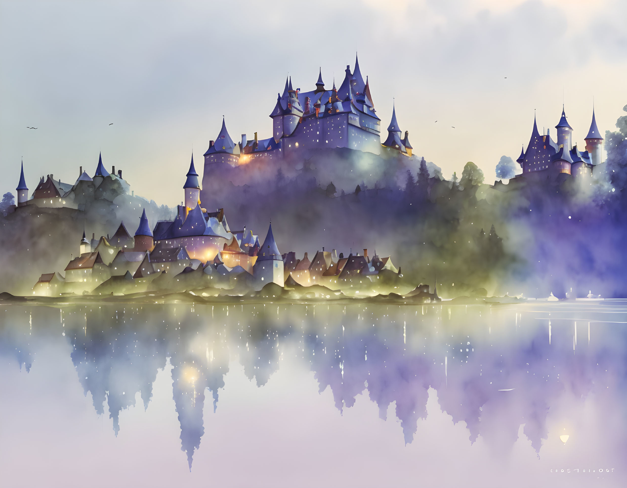 Enchanted Twilight Castle Reflections