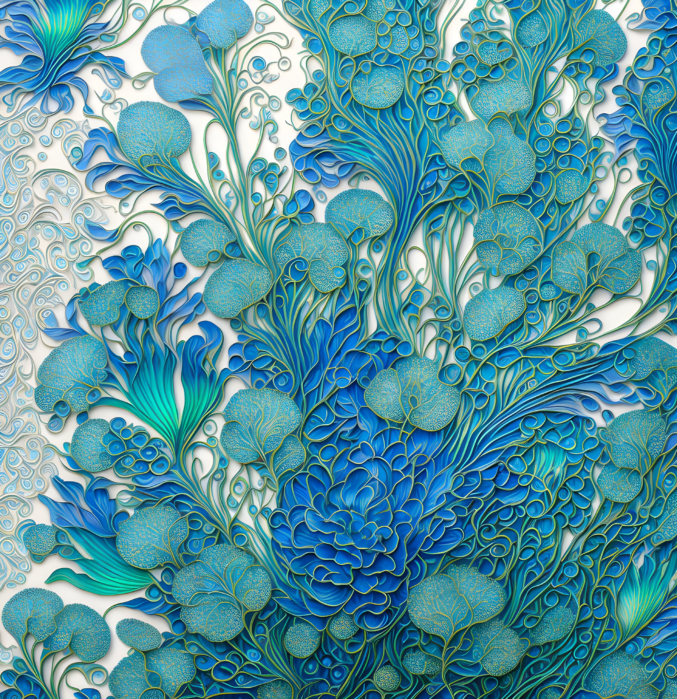 Luxurious Floral Swirls: Blue & Green