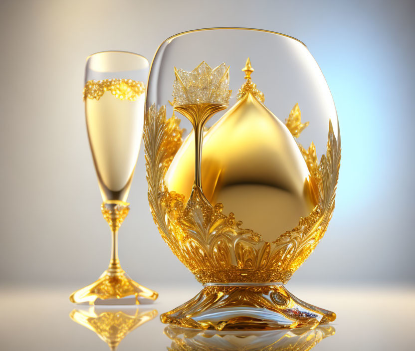 Ornate golden glasses on gradient background