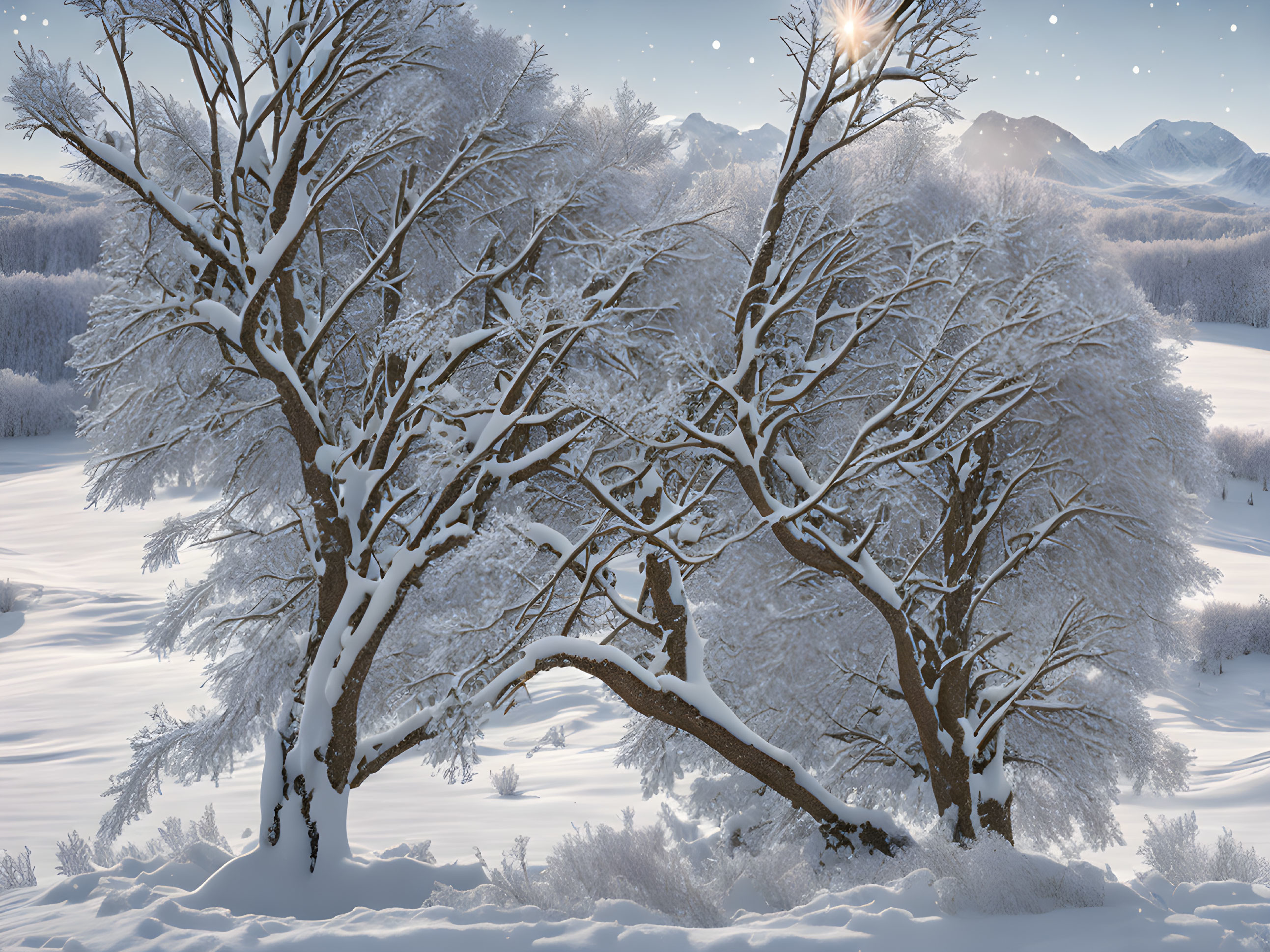 Winter Wonderland: Snowy Tree Landscape
