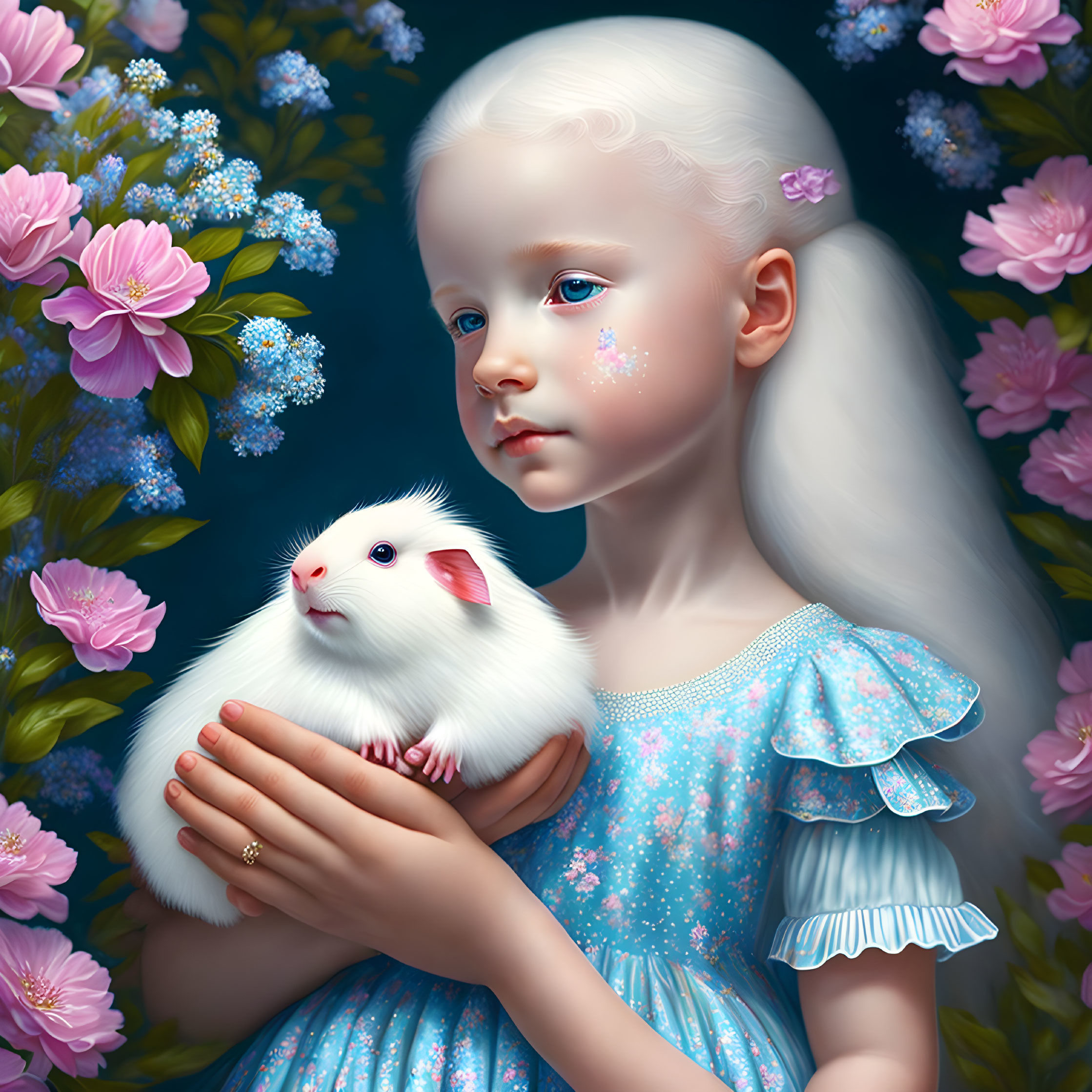 Enchanting Garden Portrait with Albino Guinea Pig