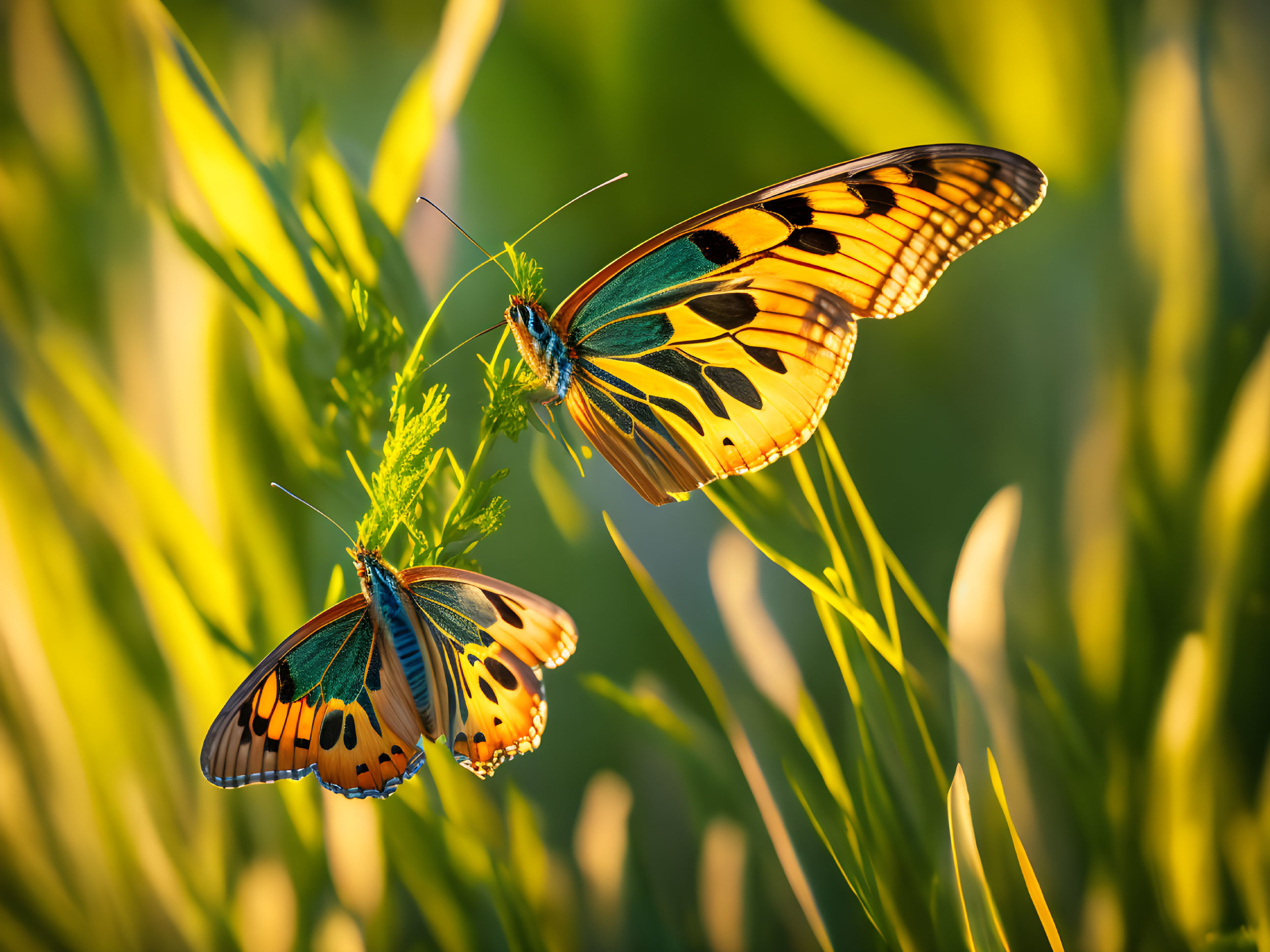 Vibrant Butterfly Duo in Sunlight