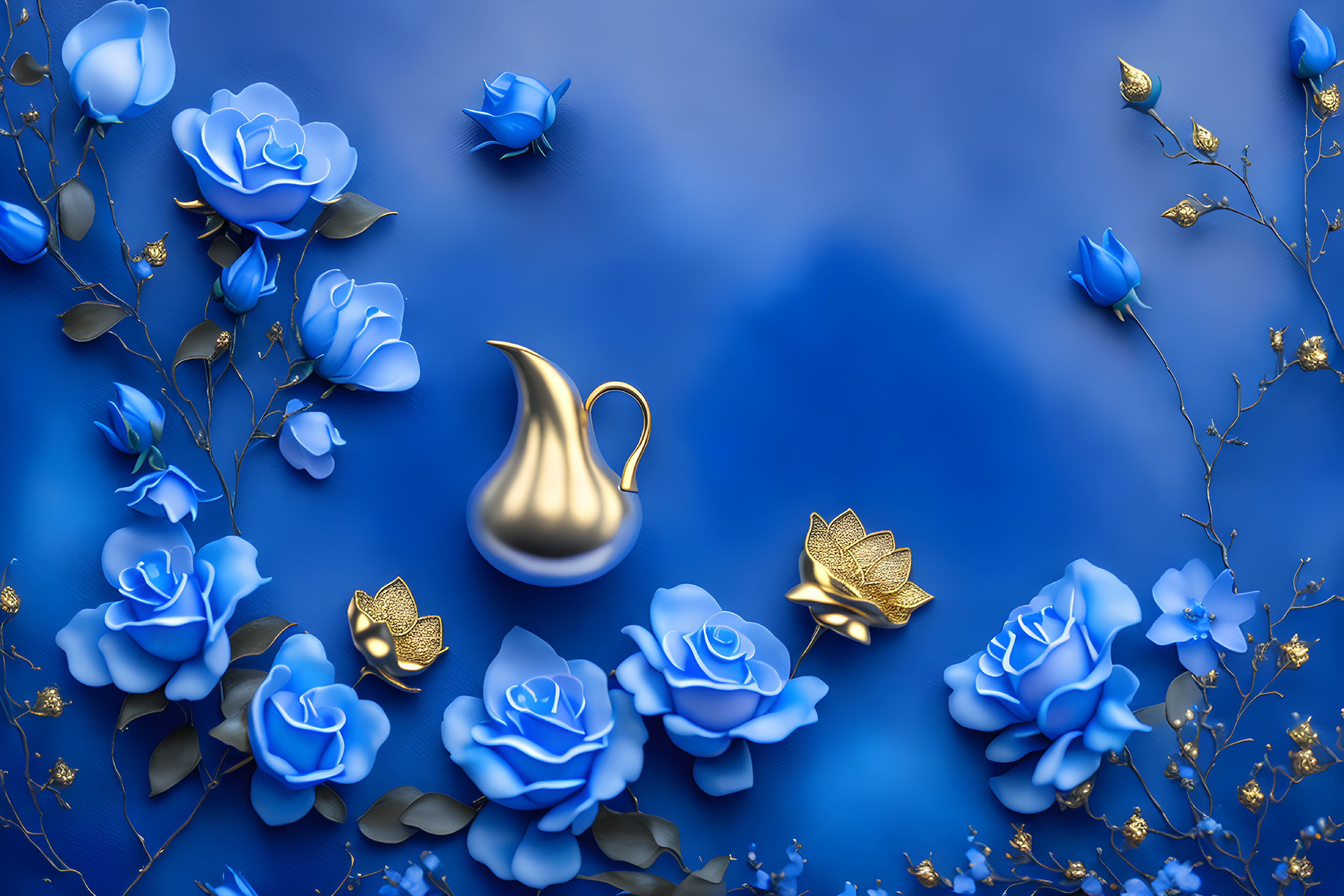 Golden Roses: Digital Art Masterpiece