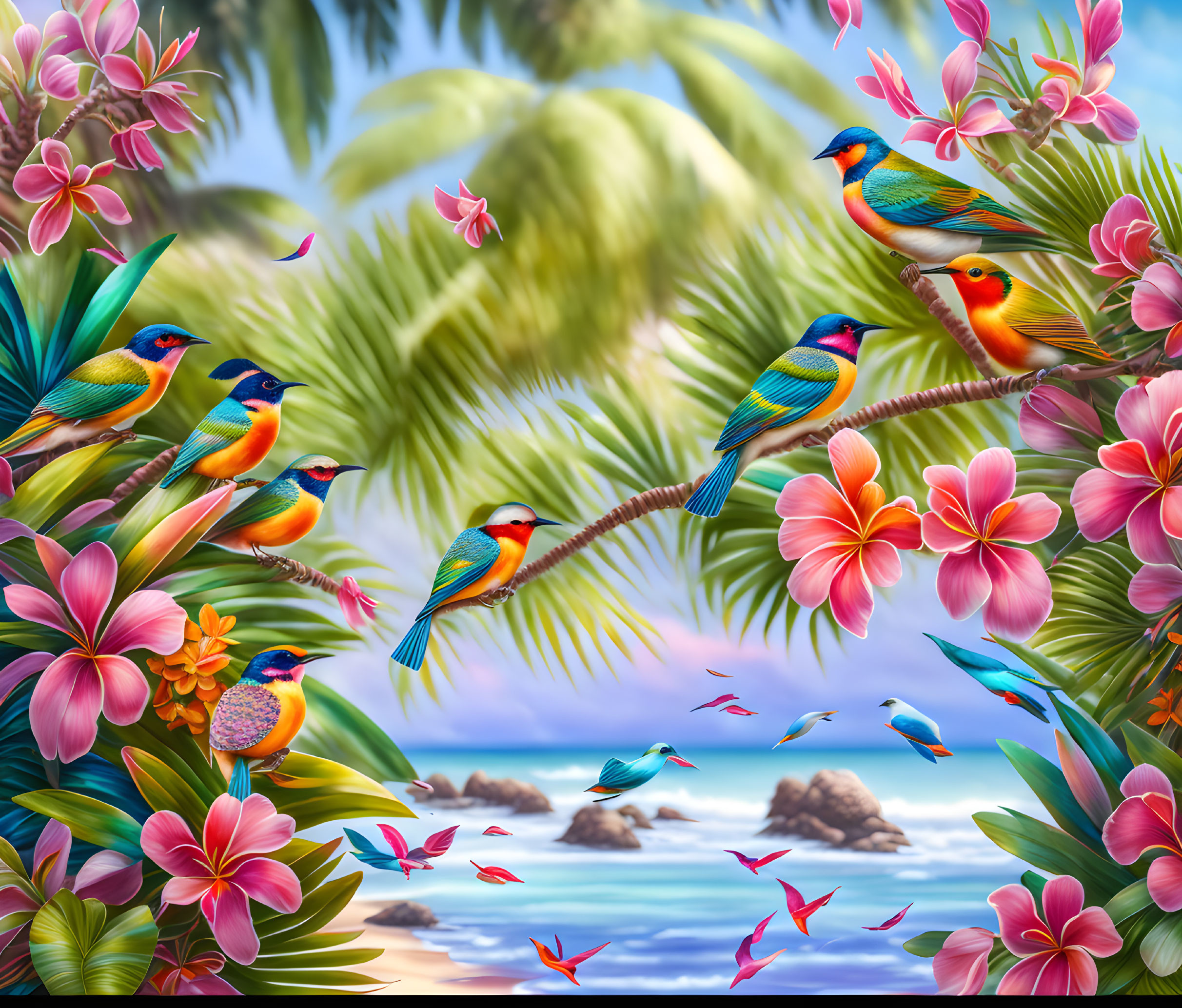 Tropical Paradise: Birds and Blooms