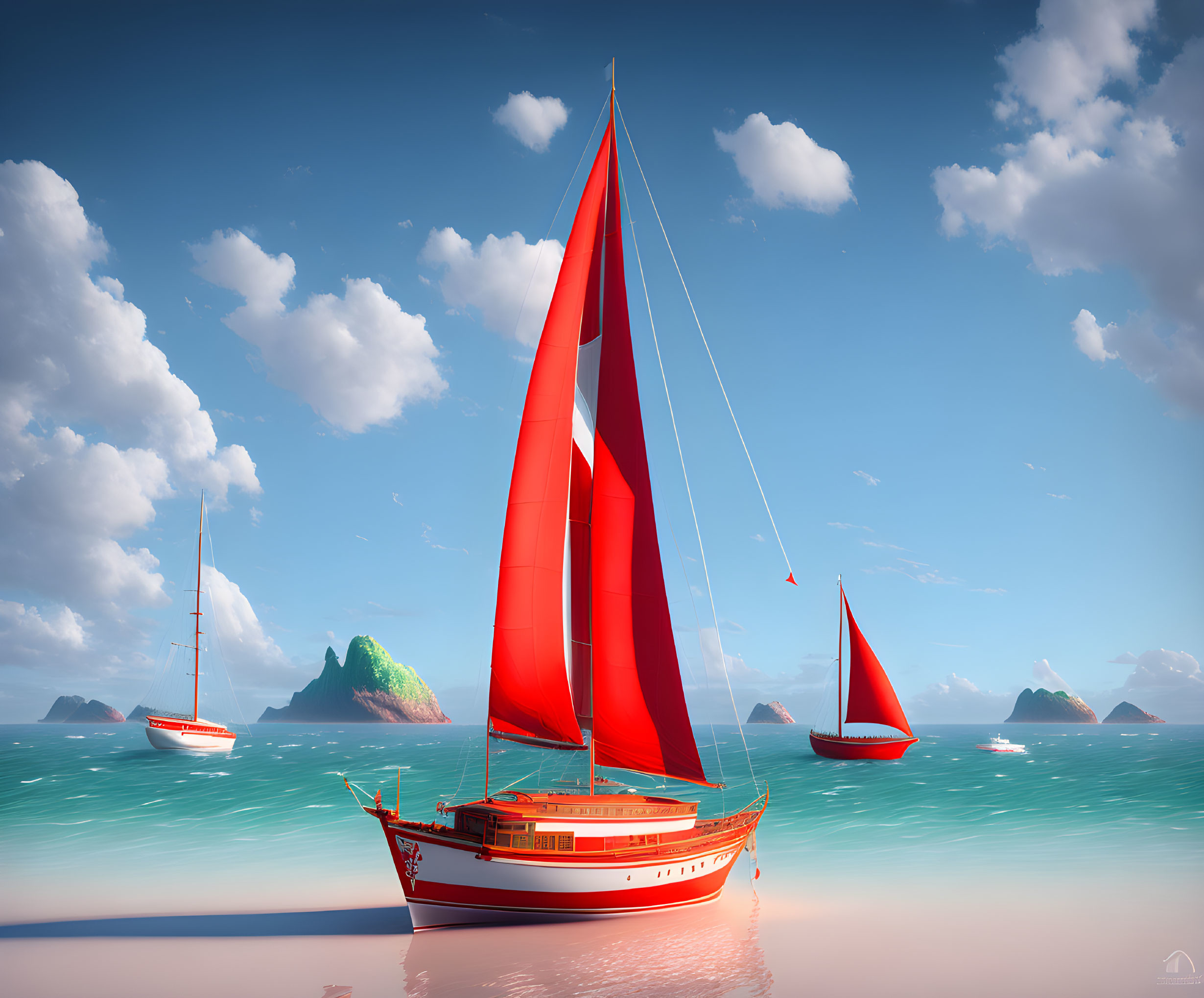 Red Sails on Calm Waters